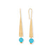 14 Karat Gold Plated Long Hammered Aqua Chalcedony Earrings