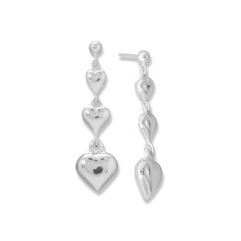 Graduated 3D Puffy Heart Drop Earrings