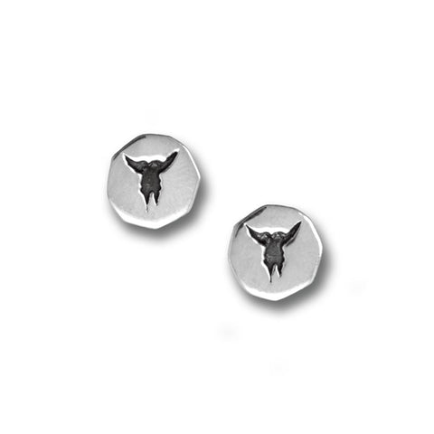 Oxidized Steer Skull Stud Earrings