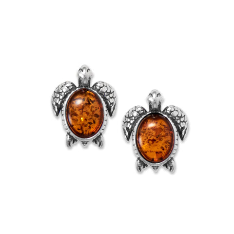 Oxidized Baltic Amber Sea Turtle Earrings