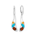 Oblong Multi Color Amber and Turquoise Lever Earrings