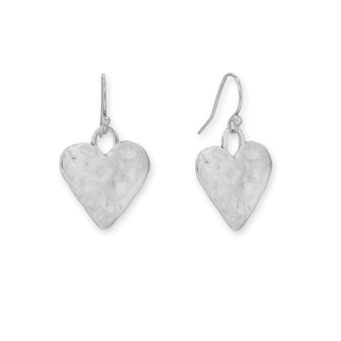 Oxidized Textured Heart French Wire Earrings