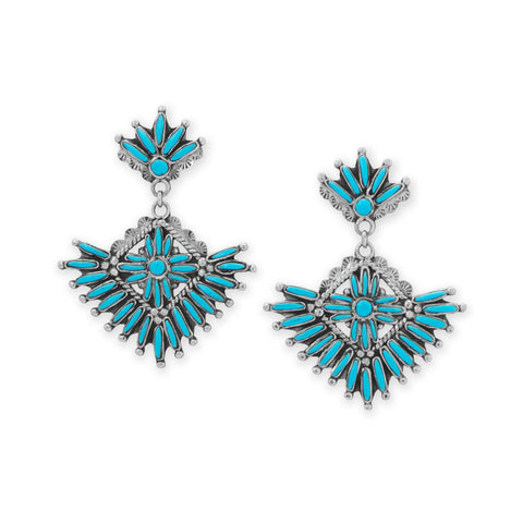 Handmade Oxidized Turquoise Chandelier Fan Design Earrings