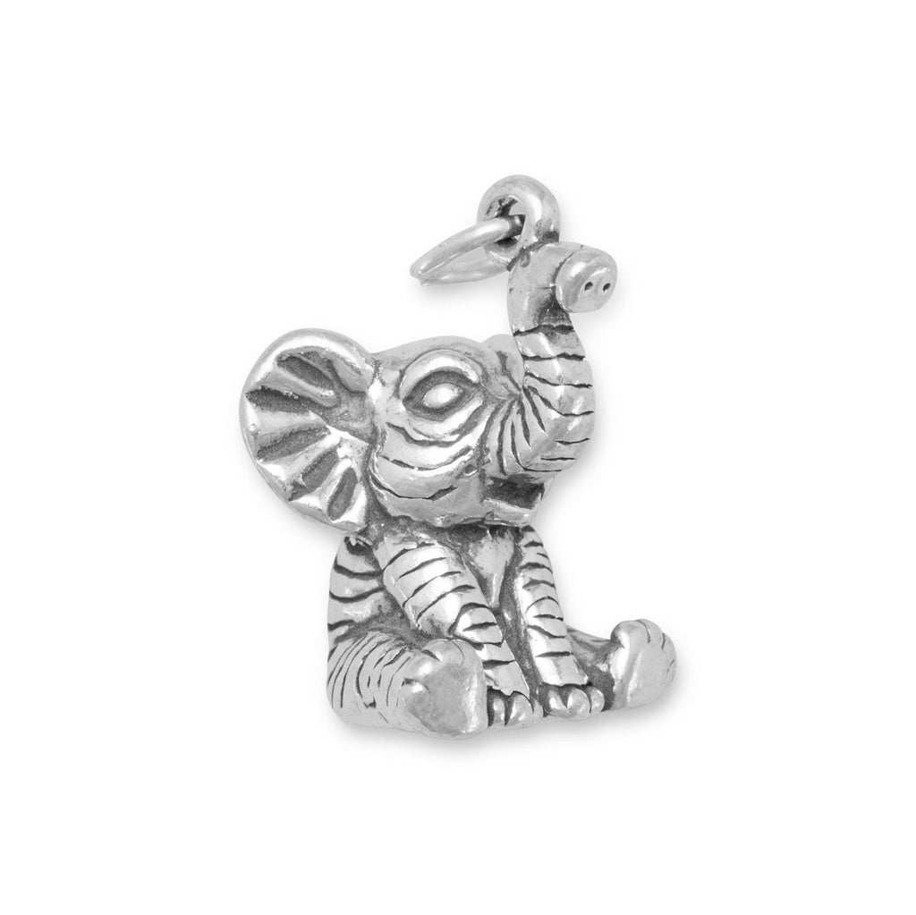 Oxidized 3D Sitting Baby Elephant Charm