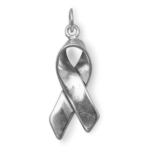 Oxidized 3D Folded Awareness Ribbon Charm