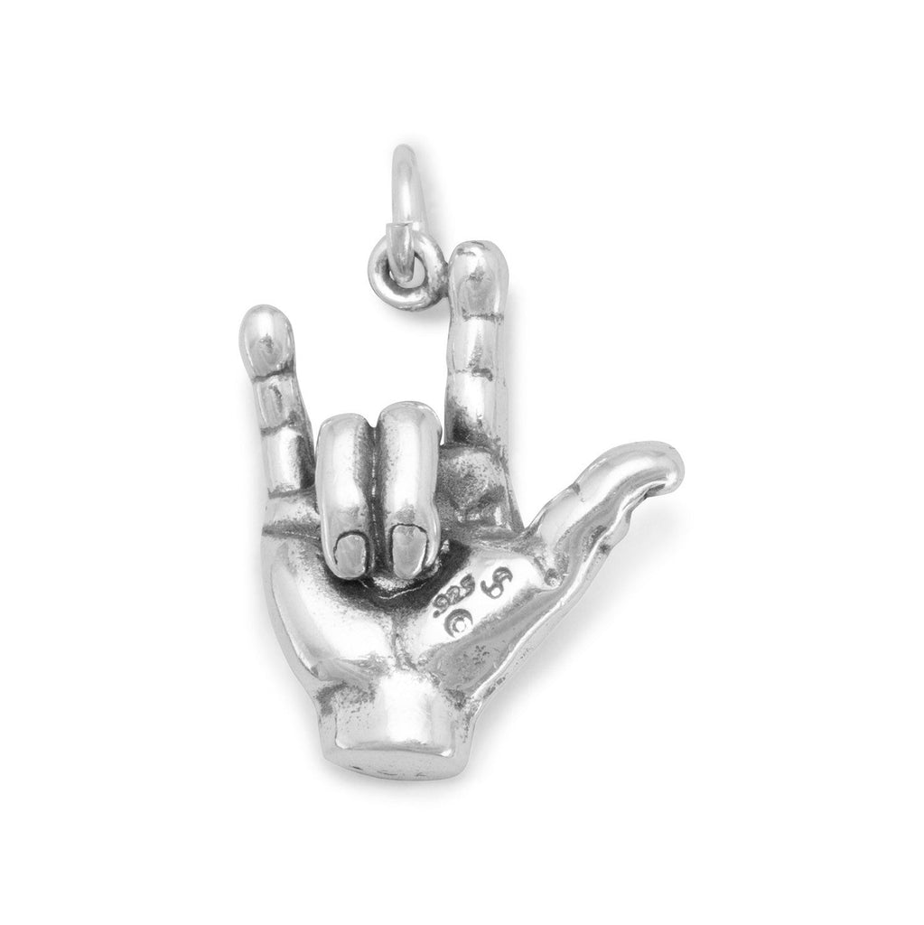 Oxidized 3D I Love You Hand Sign Charm