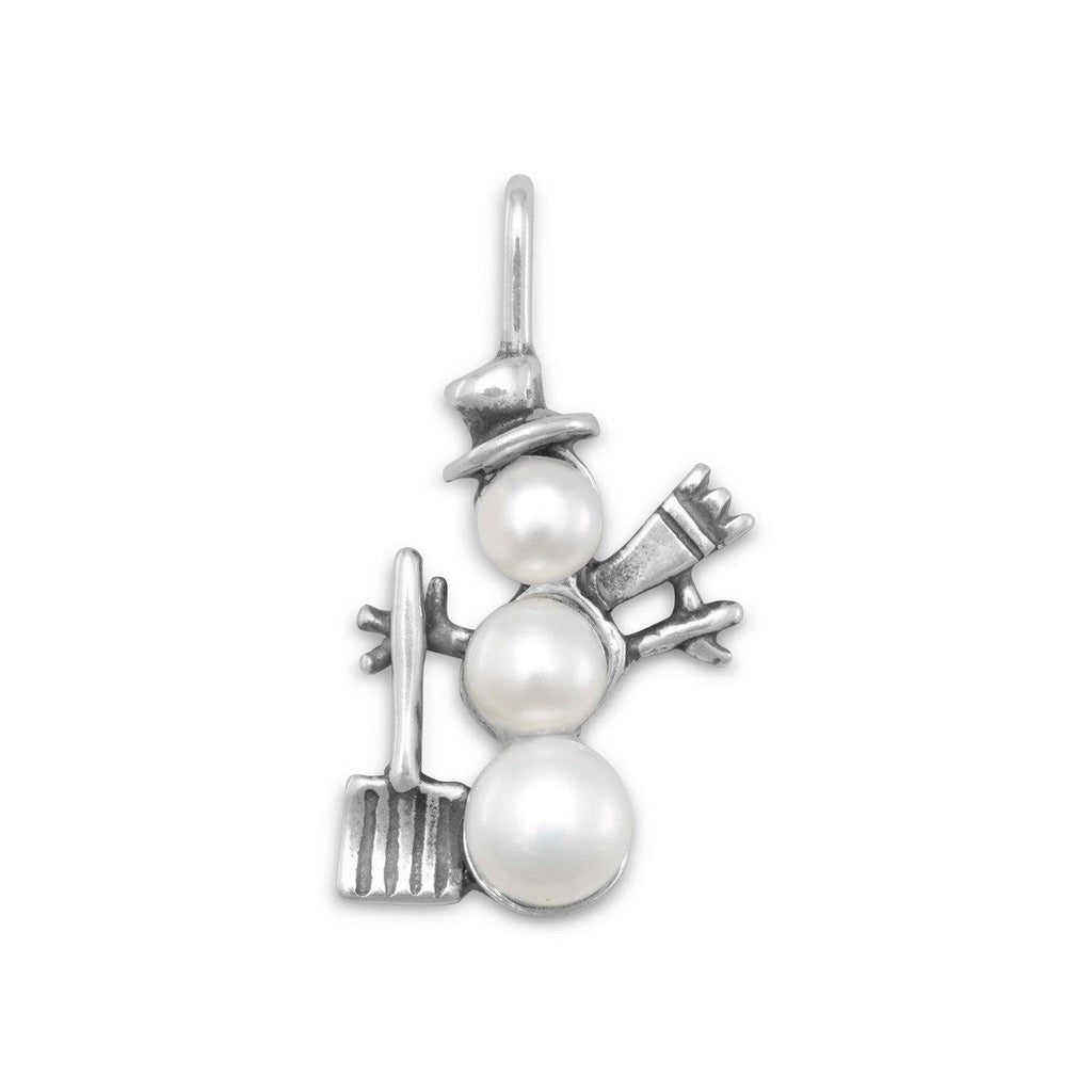 Cultured Freshwater Pearl Shoveling Snowman Charm