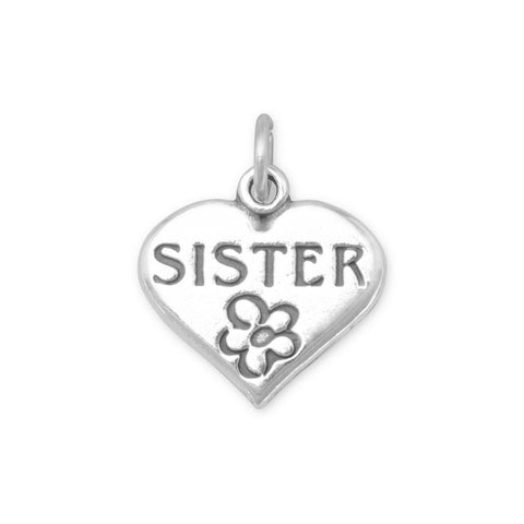 Oxidized SISTER Heart Charm