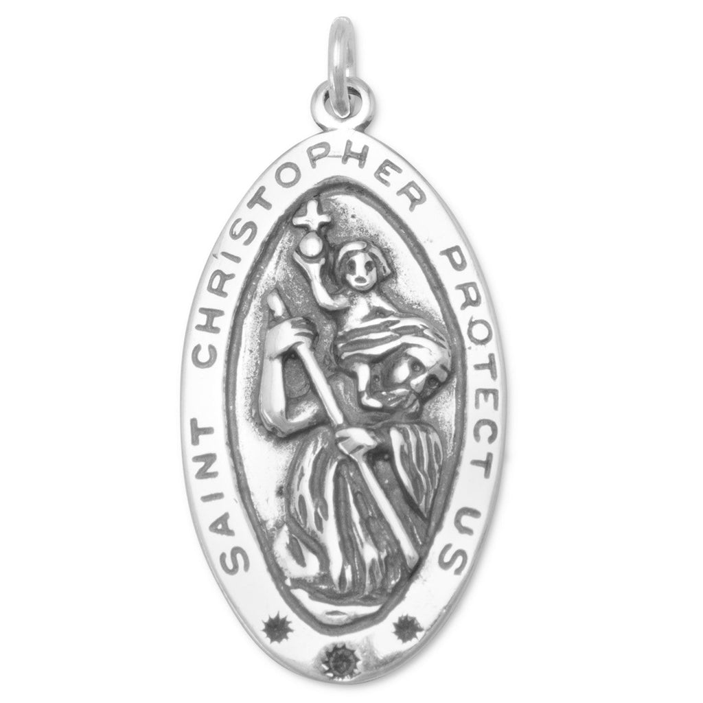 Oxidized Oval Saint Christopher Charm