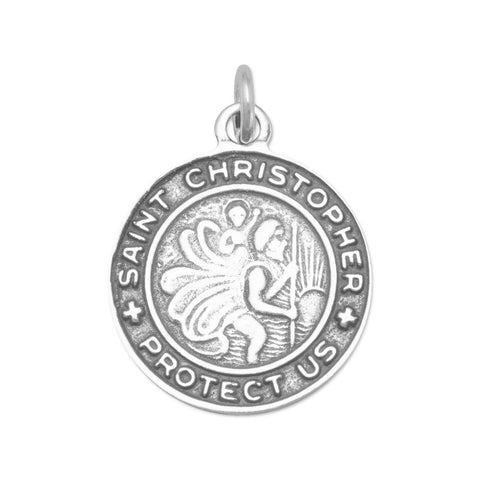 Oxidized Round Saint Christopher Medal