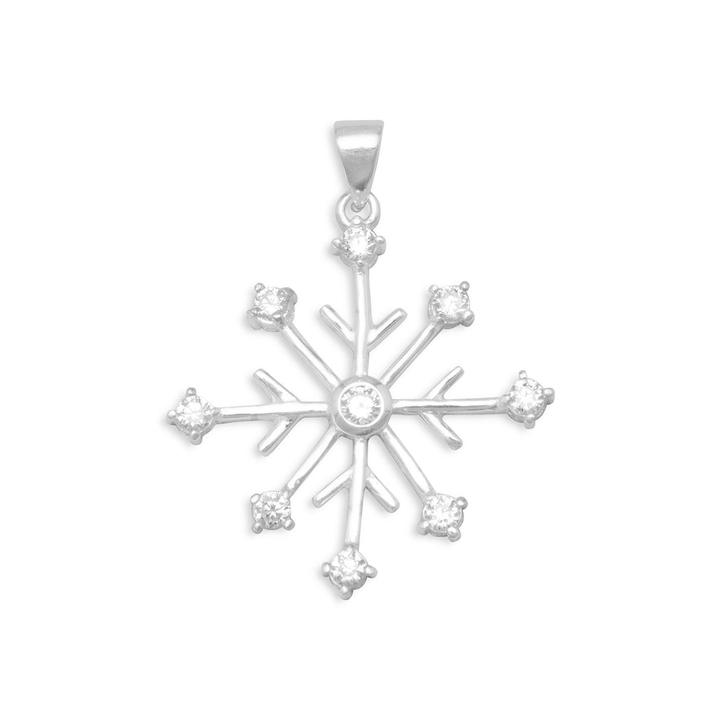 Rhodium Plated 8 Point CZ Snowflake Pendant