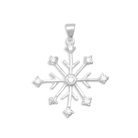 Rhodium Plated 8 Point CZ Snowflake Pendant