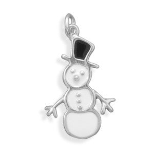 White and Black Enamel Snowman Charm