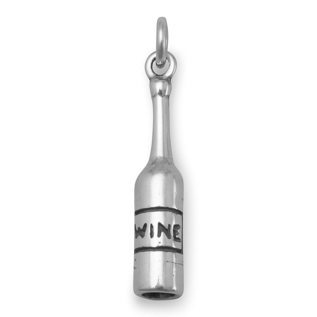 Oxidized 3D Wine Bottle Charm