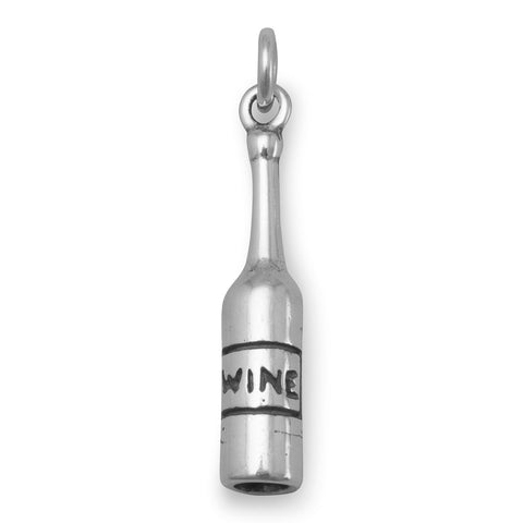 Oxidized 3D Wine Bottle Charm