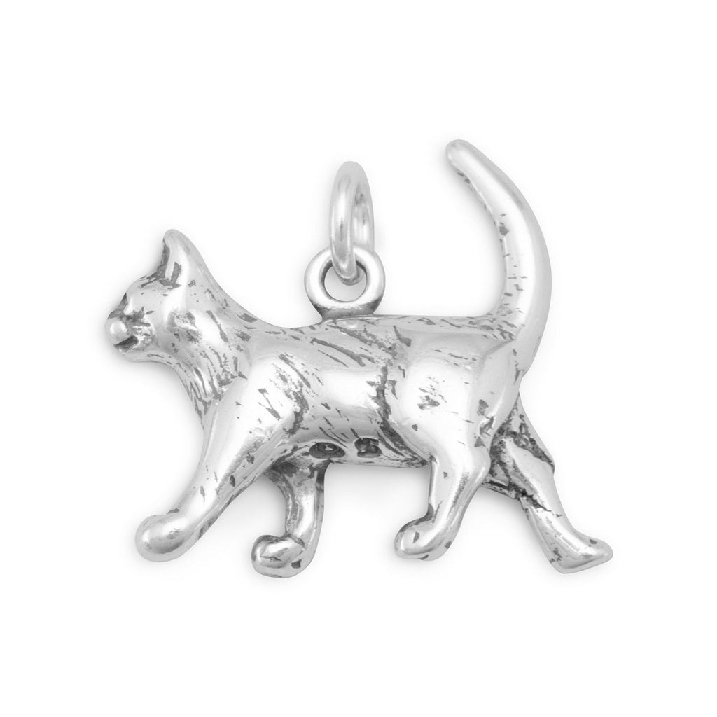 Oxidized 3D Walking Cat Charm