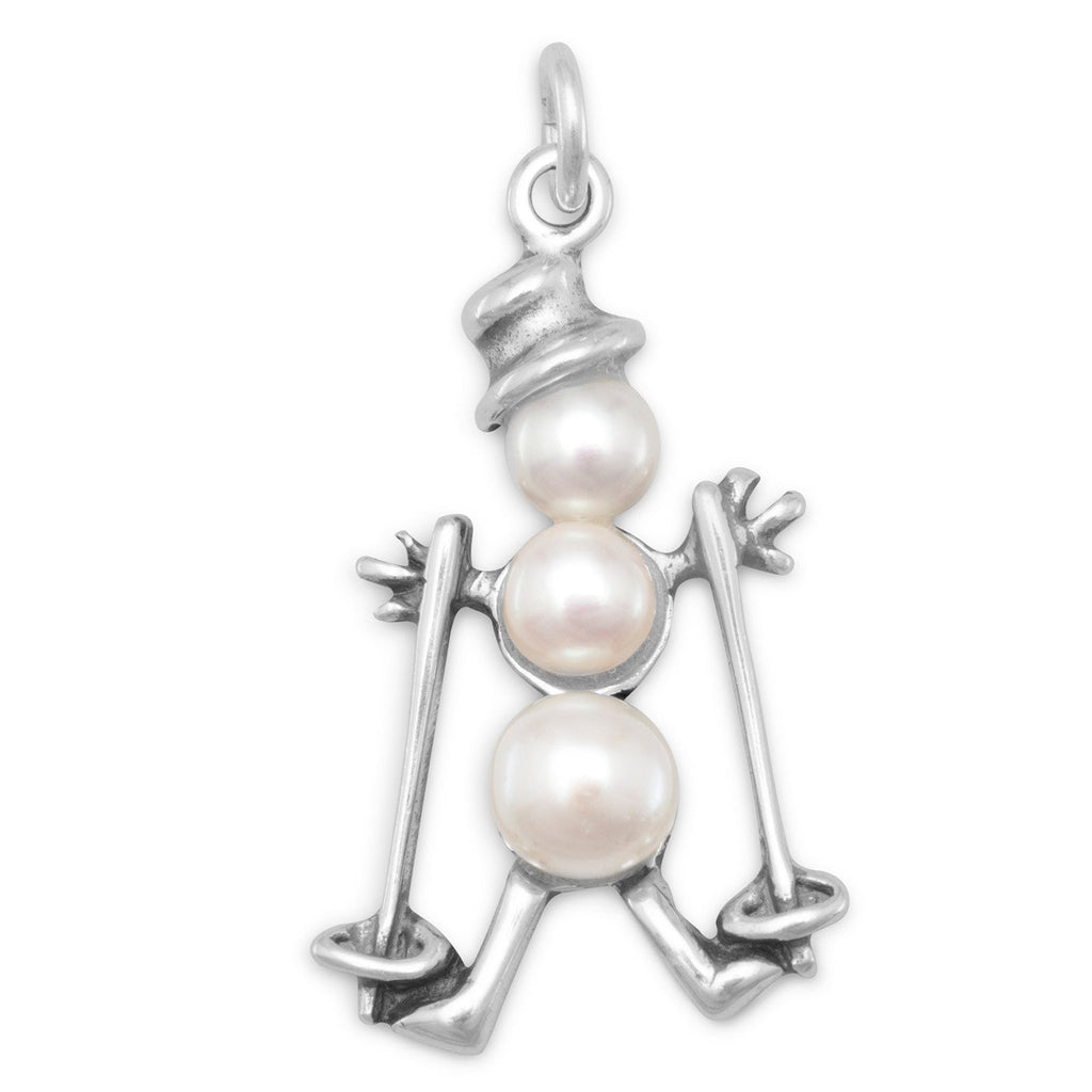 Oxidized Cultured Freshwater Pearl Skiing Snowman Charm