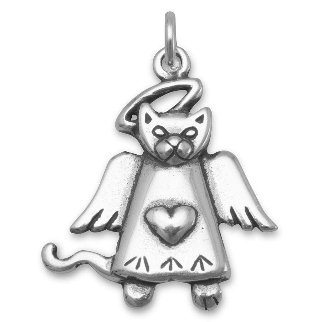 Oxidized Cat Angel Charm