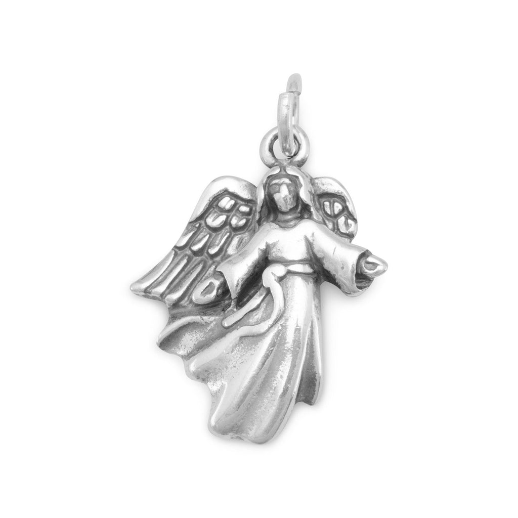 Oxidized 3D Angel with Open Arms Charm