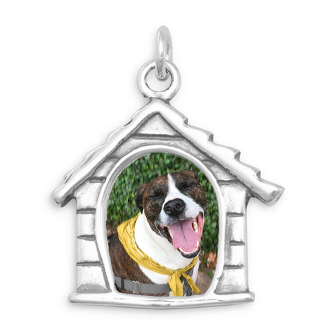 Oxidized Dog House Picture Frame Charm