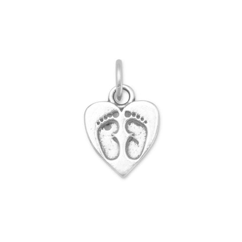 Oxidized Heart Charm with Baby Feet