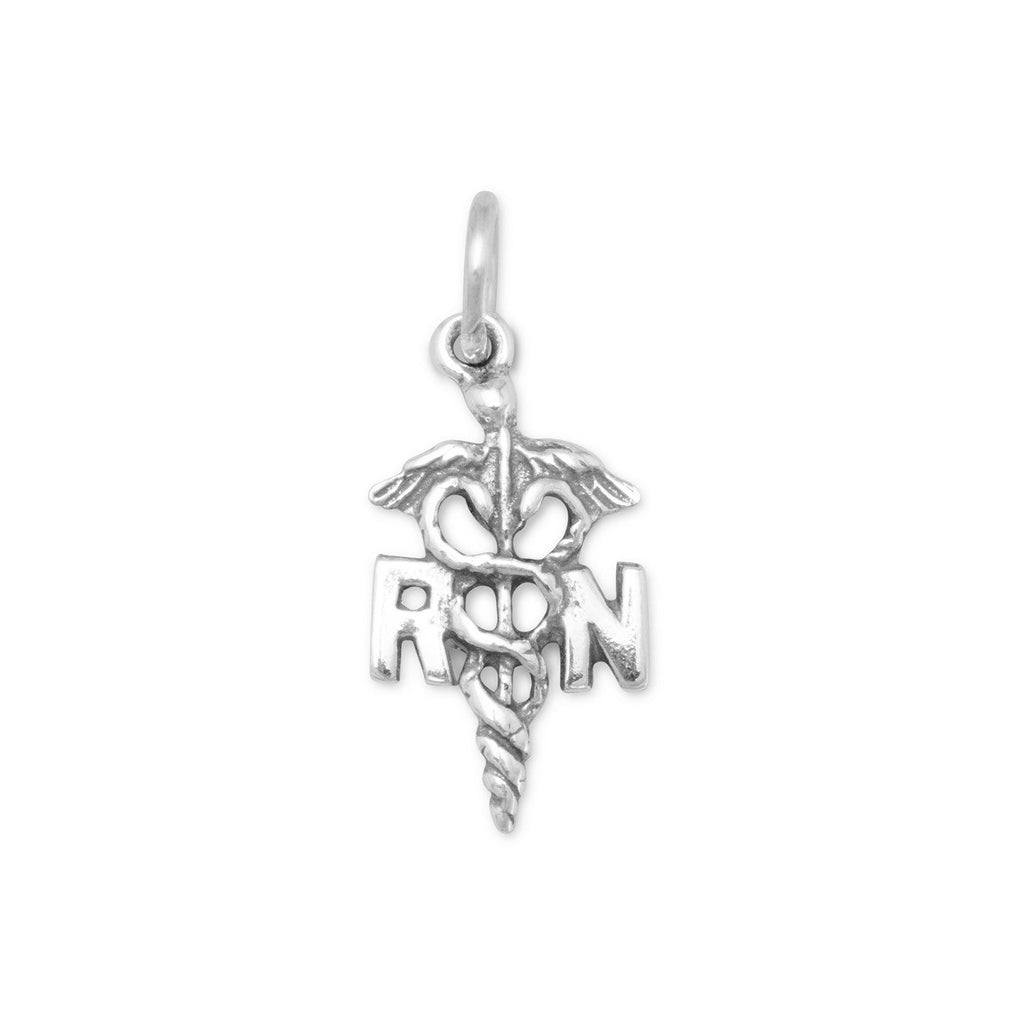 Oxidized Registered Nurse Caduceus Charm