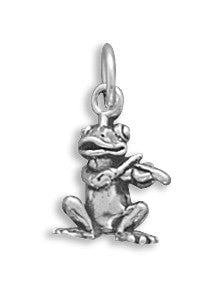 Oxidized 3D Frog Playing Violin Charm