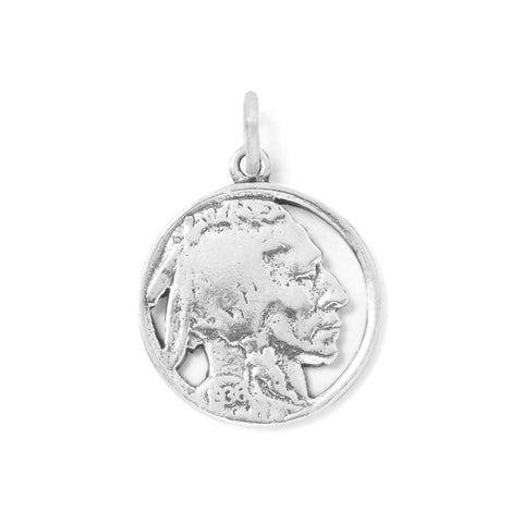 Oxidized Native American Nickel Design Charm