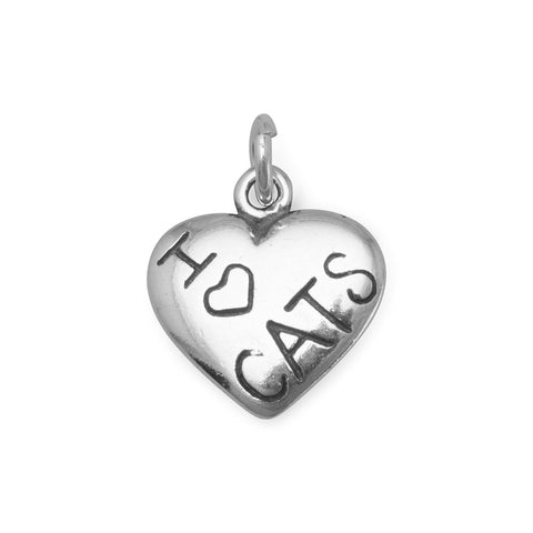 Oxidized "I Love CATS" Heart Charm