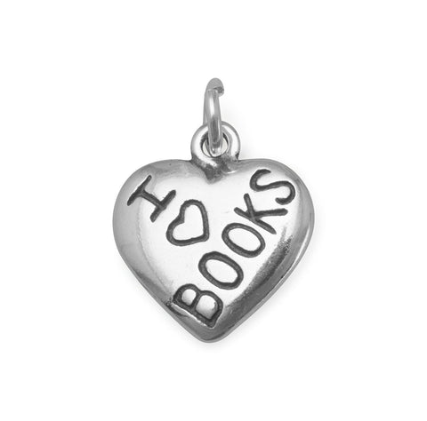 Oxidized "I Love BOOKS" Heart Charm