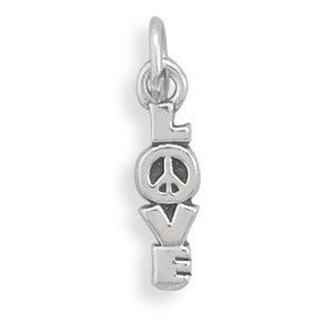 Oxidized LOVE Charm with Peace Sign