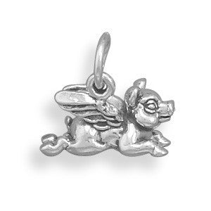 Oxidized 3D Flying Pig Charm