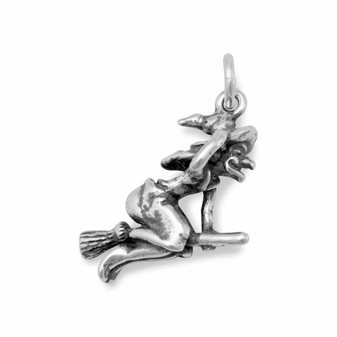 Oxidized 3D Witch on Broom Charm