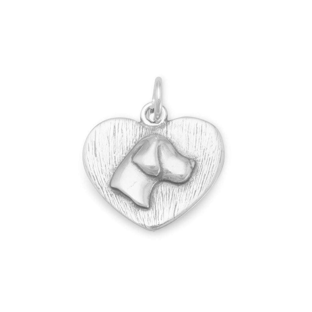 Oxidized Heart Charm with Dog Silhouette