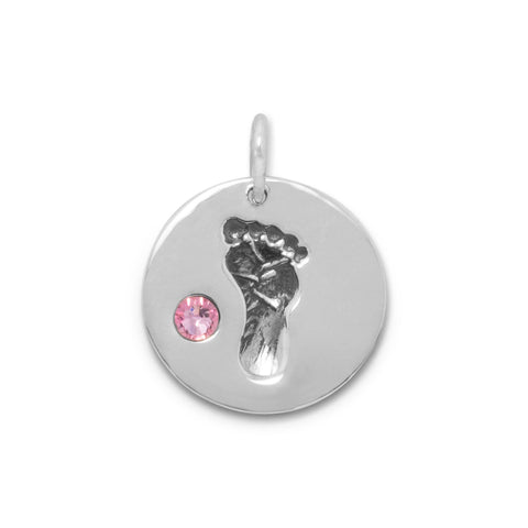 Baby Footprint and Pink Crystal Charm