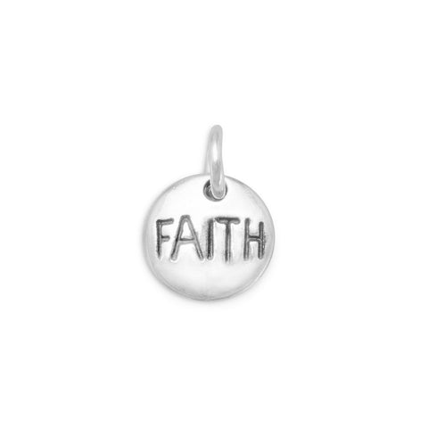 Oxidized Round "Faith" Charm