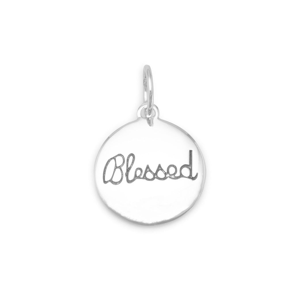 Rhodium Plated Round "Blessed" Charm