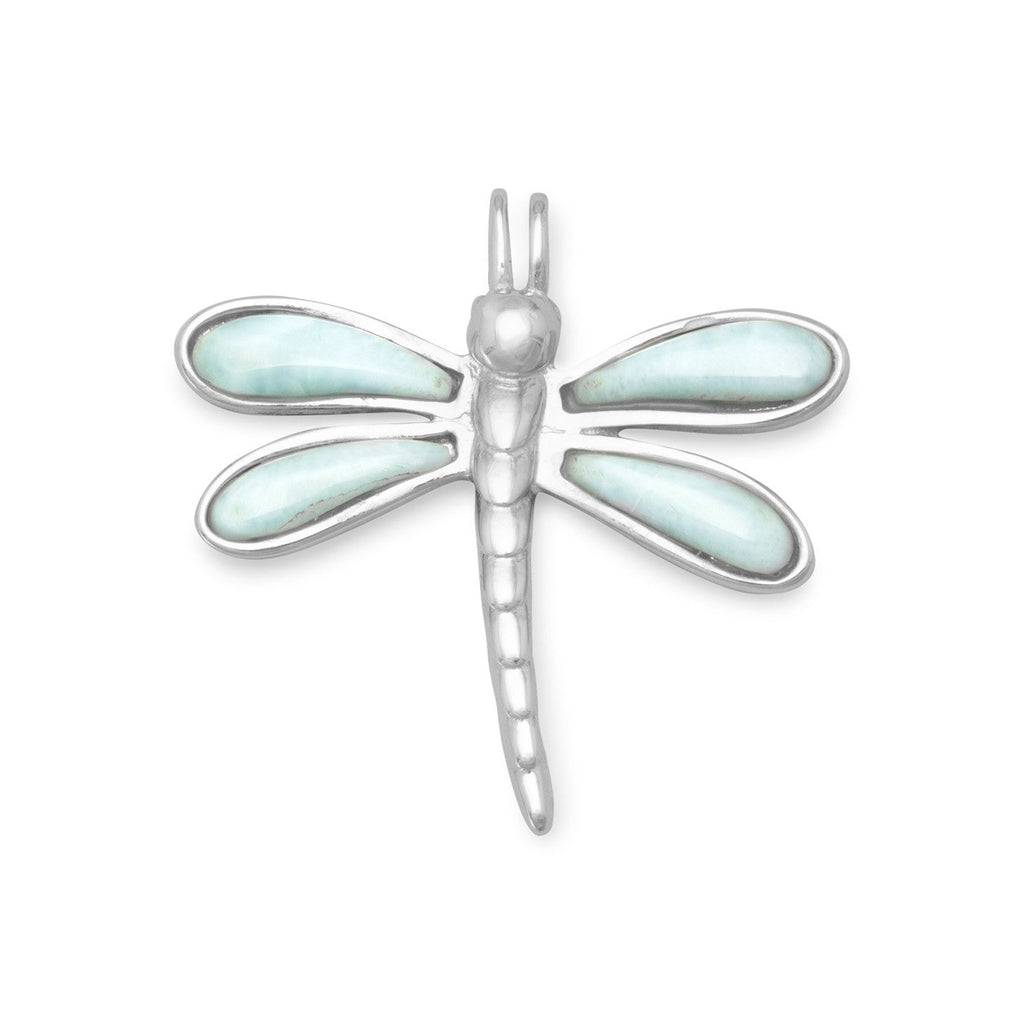 Rhodium Plated Larimar Dragonfly Slide