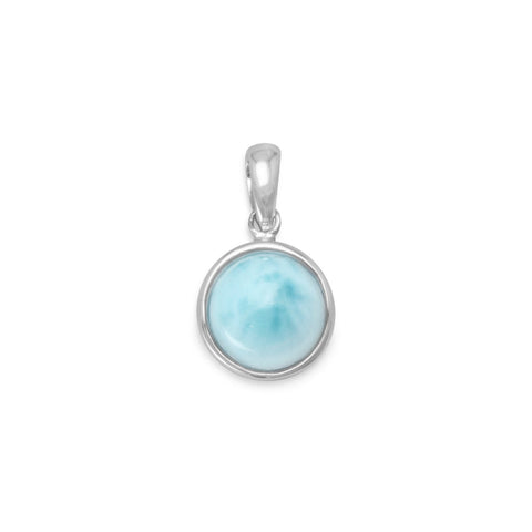 Rhodium Plated Round Larimar Pendant