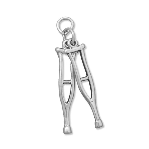 Oxidized 3D Pair of Crutches Charm