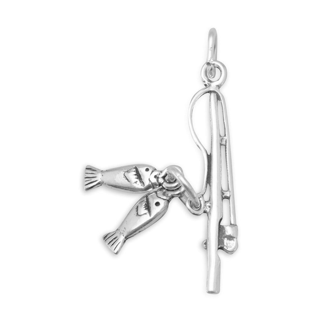 Oxidized 3D Fishing Pole with Fish Charm