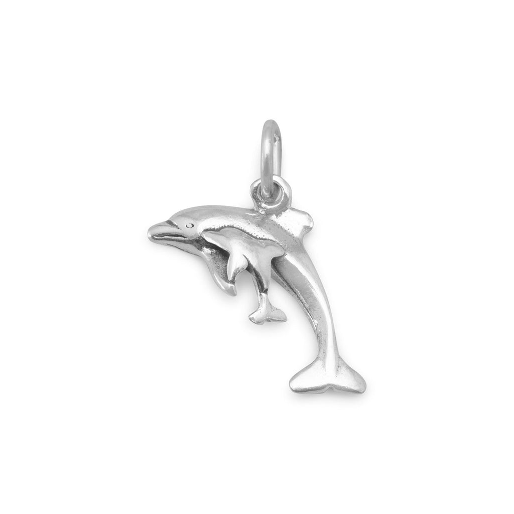 Oxidized Dolphin with Calf Charm