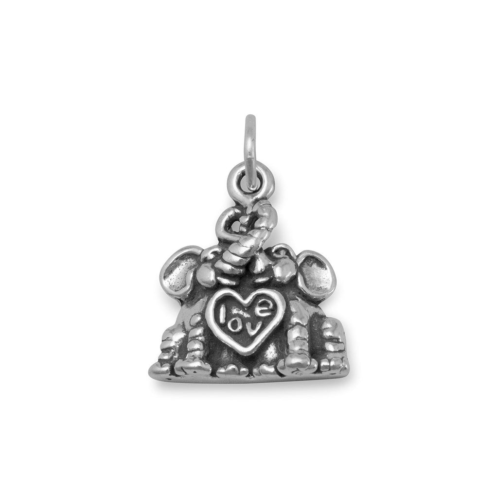 Oxidized Snuggling Elephants "Love" Charm