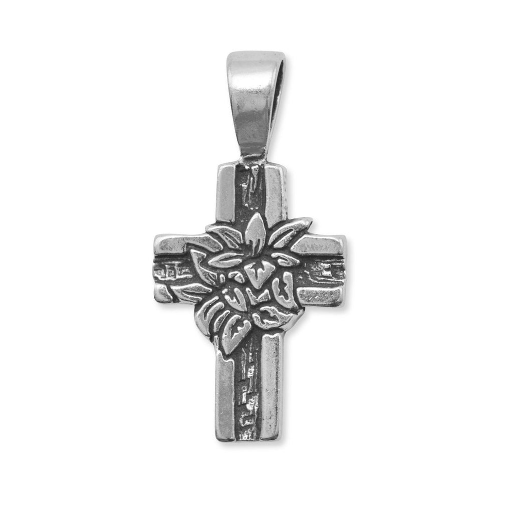 Oxidized Lily Decorated Cross Pendant