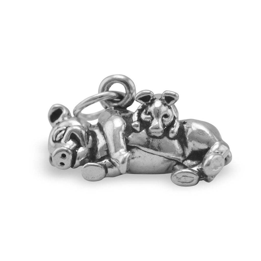 Oxidized 3D Cuddling Pig with Piglet Charm