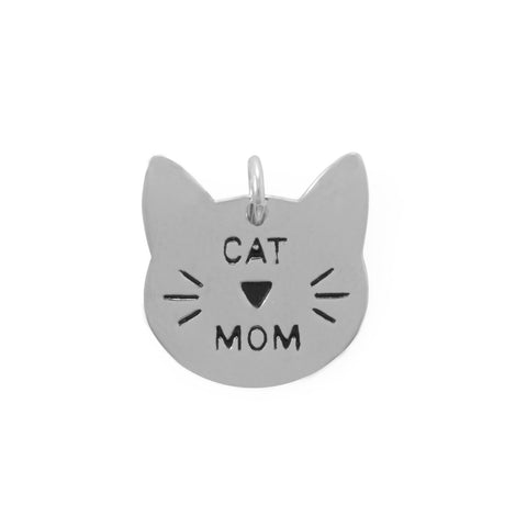 Rhodium Plated "Cat Mom" Charm