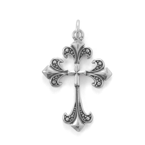 Oxidized Fleur De Lis Cross Pendant