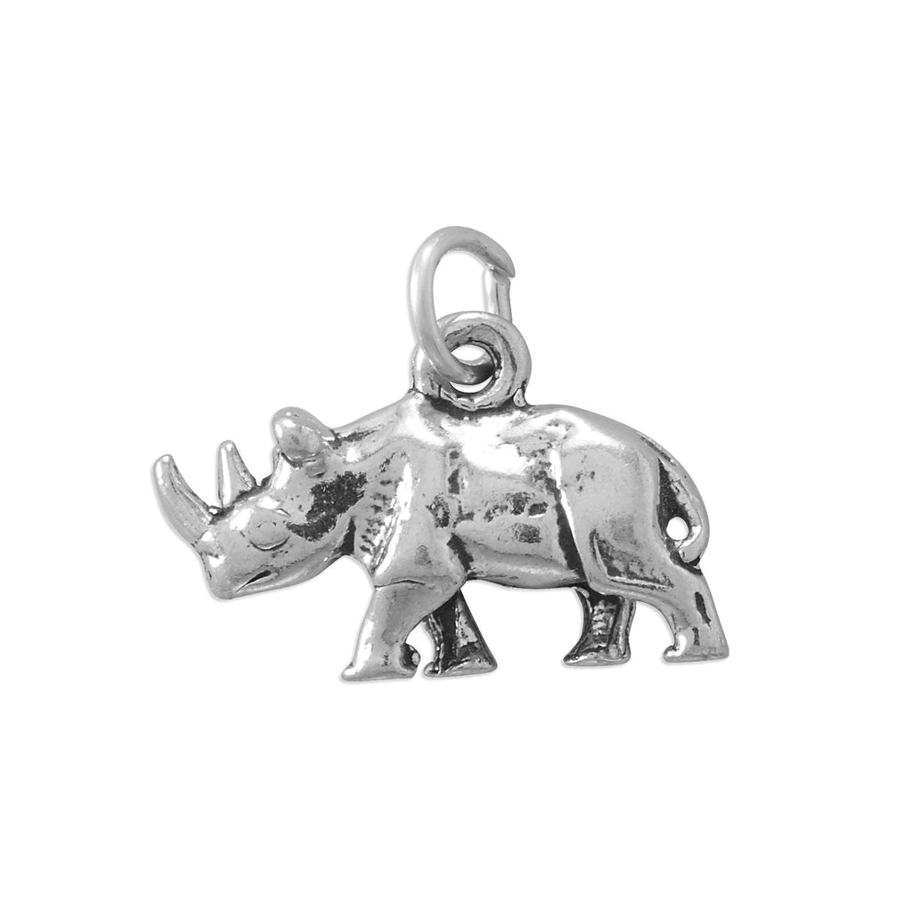 Oxidized 3D Two Horned Rhinoceros Charm