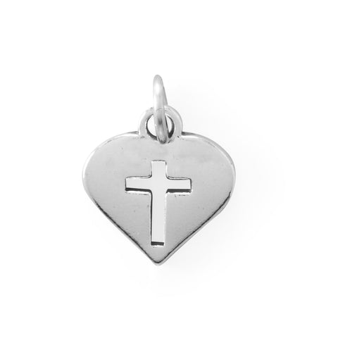 Oxidized Cross Cutout Heart Charm