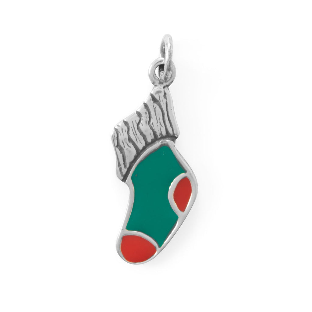 Oxidized Red and Green Enamel Stocking Charm